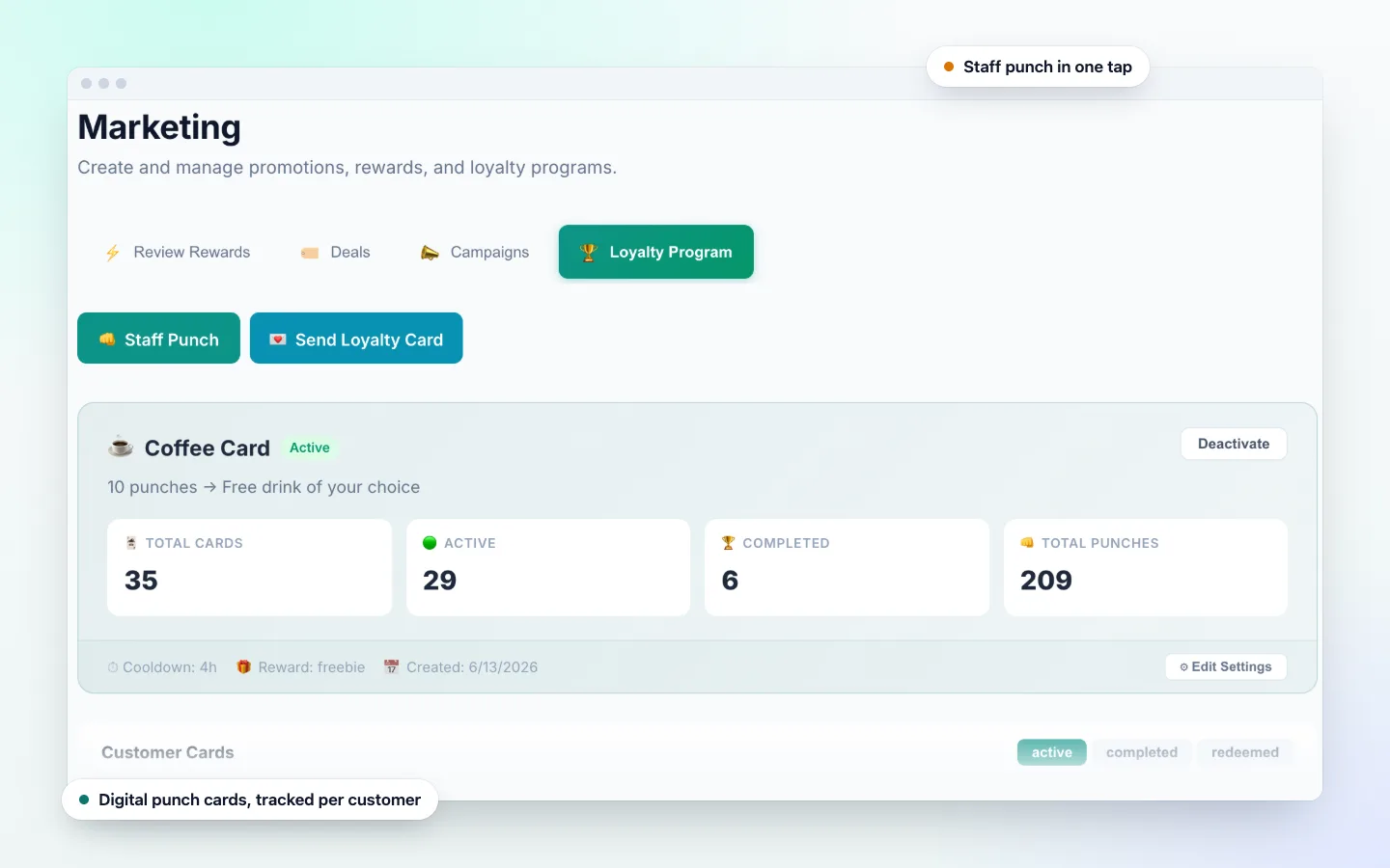 Digital Punch Cards in the DenAdvisor dashboard